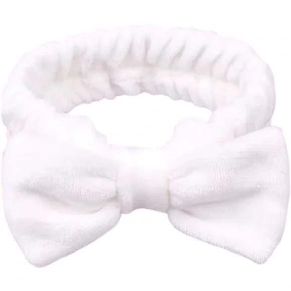 White Microfiber Plush Bow Headband Makeup Headband - Picture 1 of 3